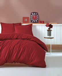 L'essentiel linge de maison Juego de funda de edredón Stripe - Rojo clarete